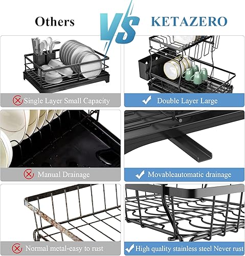 Miniatura 4 de KETAZERO Escurridor de platos escurridor de platos de 2 niveles con sistema de drenaje automático ahorra más espacio y seca los platos rápidamente