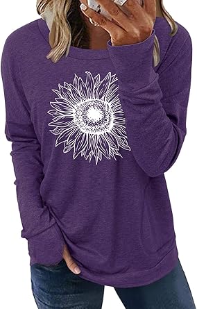 ONLYSHE Womens Crewneck Sweatshirt Casual Loose Fitting Tops Long Sleeve T Shirt