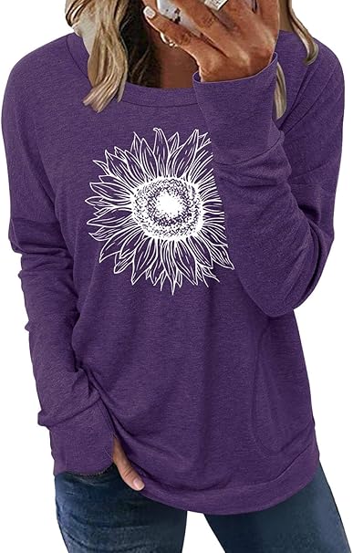 ONLYSHE Womens Crewneck Sweatshirt Casual Loose Fitting Tops Long Sleeve T Shirt