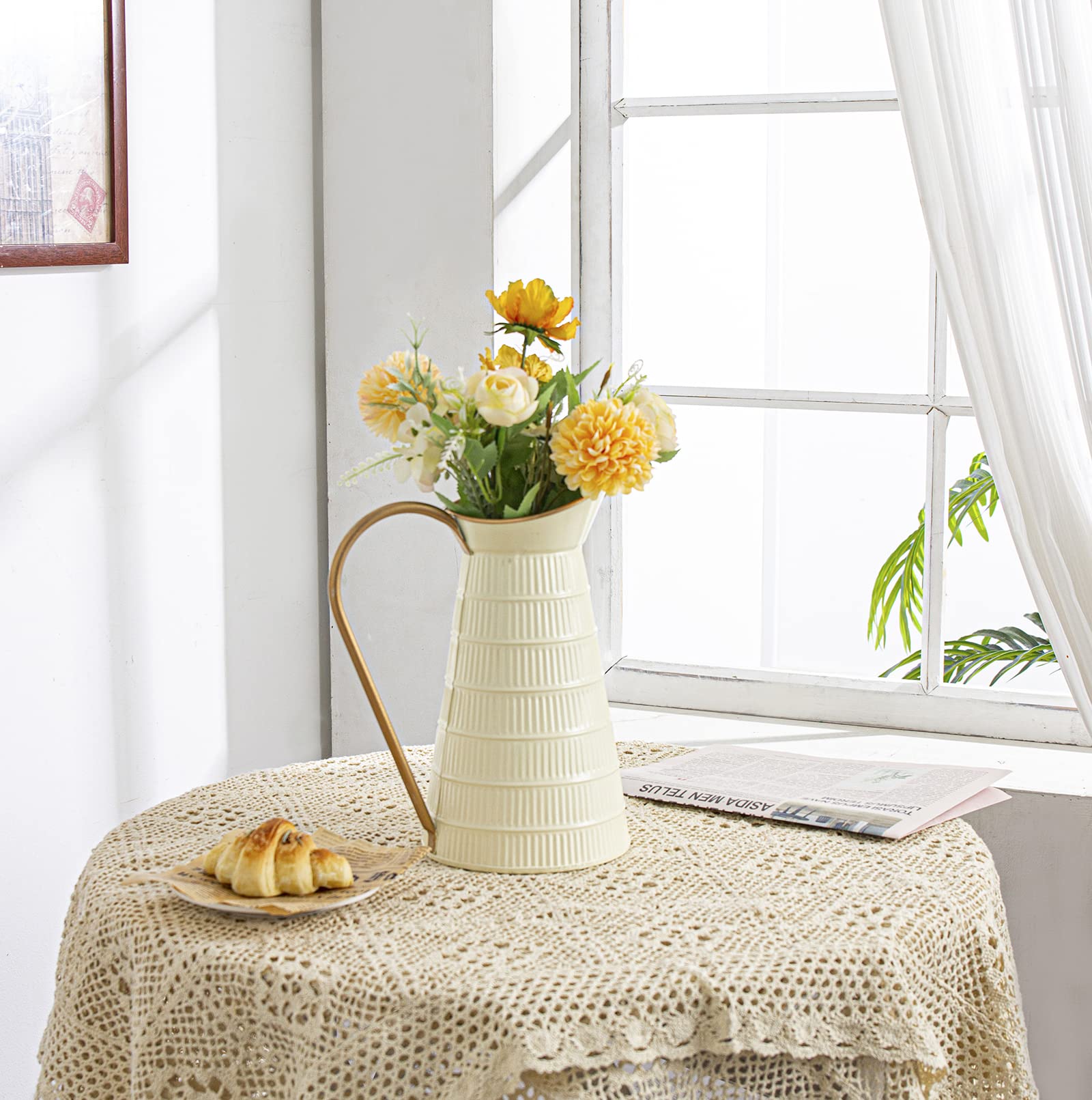 Elegante jarrón de Metal Blanco Crema, jarrón galvanizado de Granja, Jarra de Leche Decorativa rústica para Flores