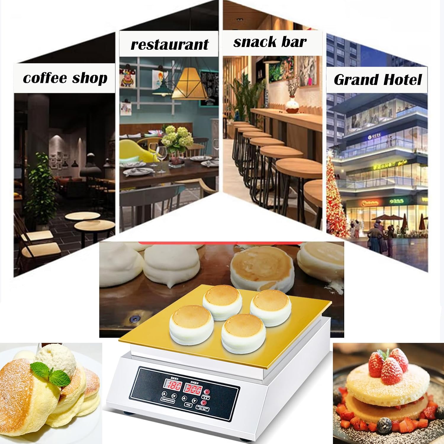 INTBUYING Commercial Pancake Souffle Maker Electric Dorayaki Muffin Making Machine 110V 1300W for Restaurant Bakery Copper Heating Plate 140-464℉