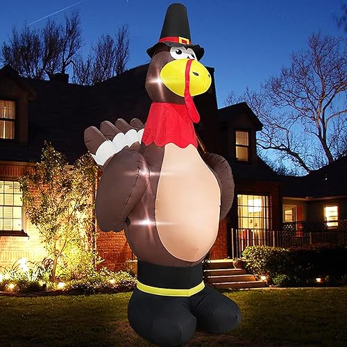 TURNMEON Pavo gigante inflable de 12 pies para decoración de otoño y Acción de Gracias al aire libre con luces LED, 8 estacas, 4 correas, 2 bolsas