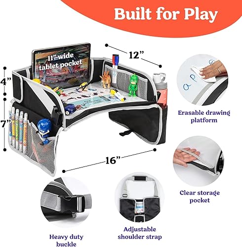 Miniatura 4 de PILLANI Bandeja de viaje para niños para el coche - Bandeja para asiento de coche para niños, artículos imprescindibles para viajes por carretera