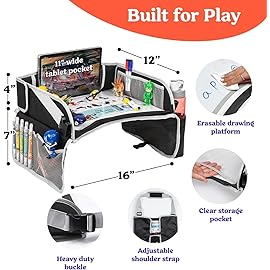 PILLANI Kids Travel Tray for Car - Car Seat Tray for Kids, Road Trip Essentials Must Haves - Carseat Table Roadtrip Activities - Toddler Lap Desk Organizer for Airplane - Travel Essentials - Pack of 2