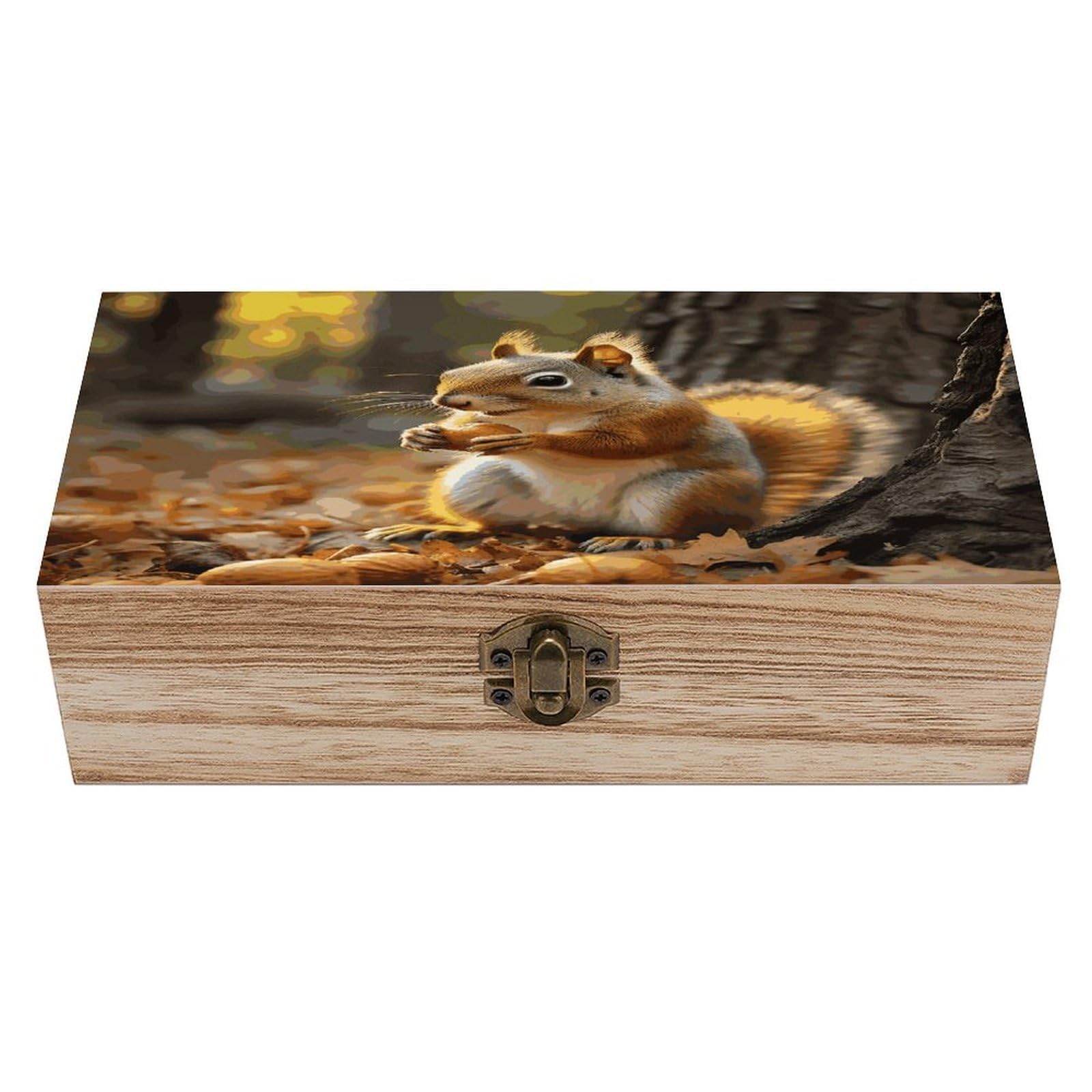 JTREHY Cute Squirrel Eating Nuts Wooden Storage Box Exquisite Durable Wood Gift Case Sturdy Vintage Jewelry Wooden Chest for Art Hobbies Storage Keepsake Gift
