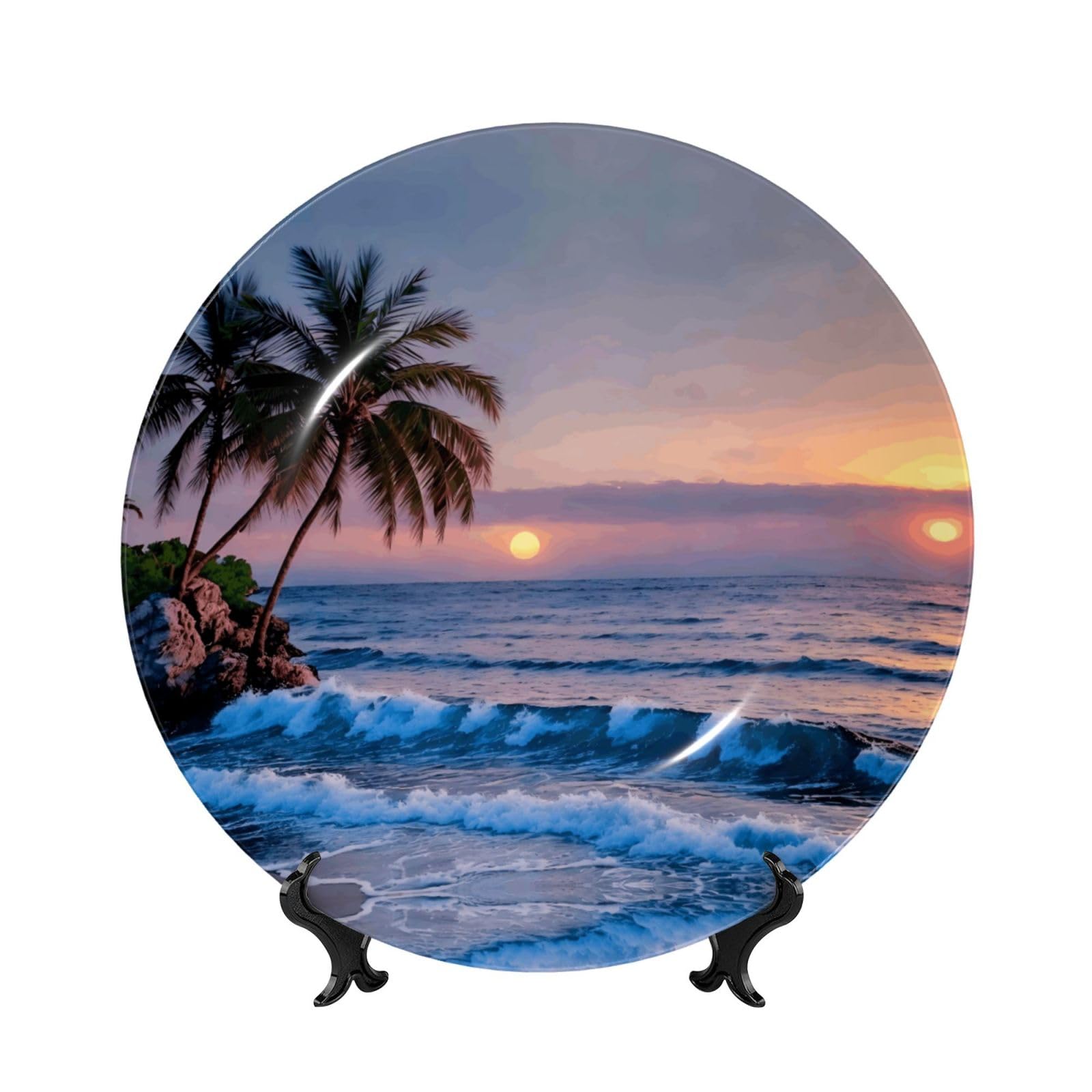 Platos decorativos para oficina adorno tropical de olas y palmeras para escritorio