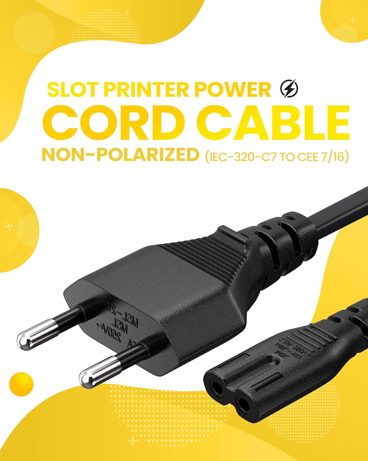 (10-Pack) European EU 2- Slot Printer Power Cord Cable, Non-Polarized (IEC-320-C7 to CEE 7/16) Works with Notebook/Laptop, Printer, Chargers, PS4 Game Console and More for European Travel - 10 Pack