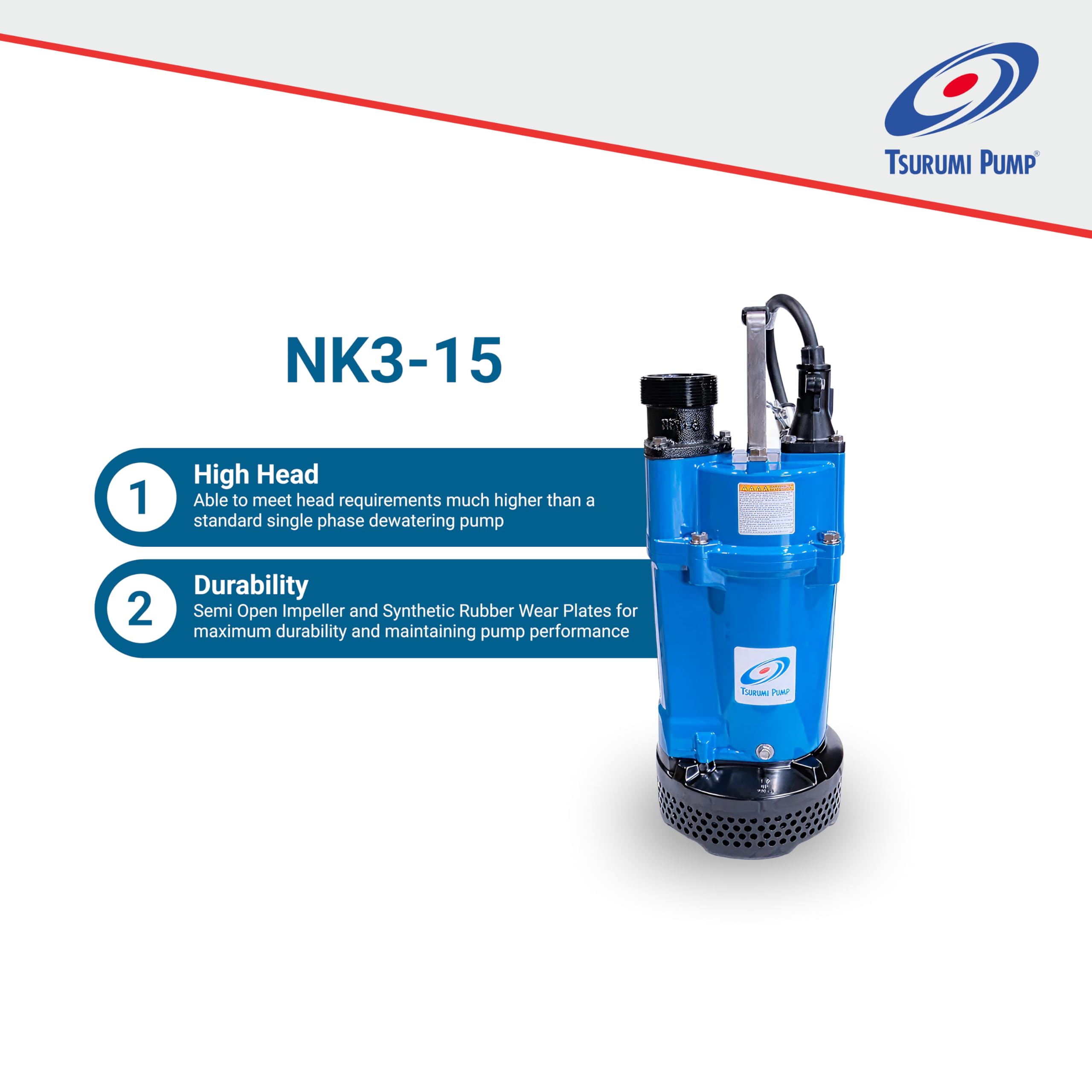 Tsurumi Pump NK3-15 | Electric Submersible Pump | 2 HP, 110V, 3 in