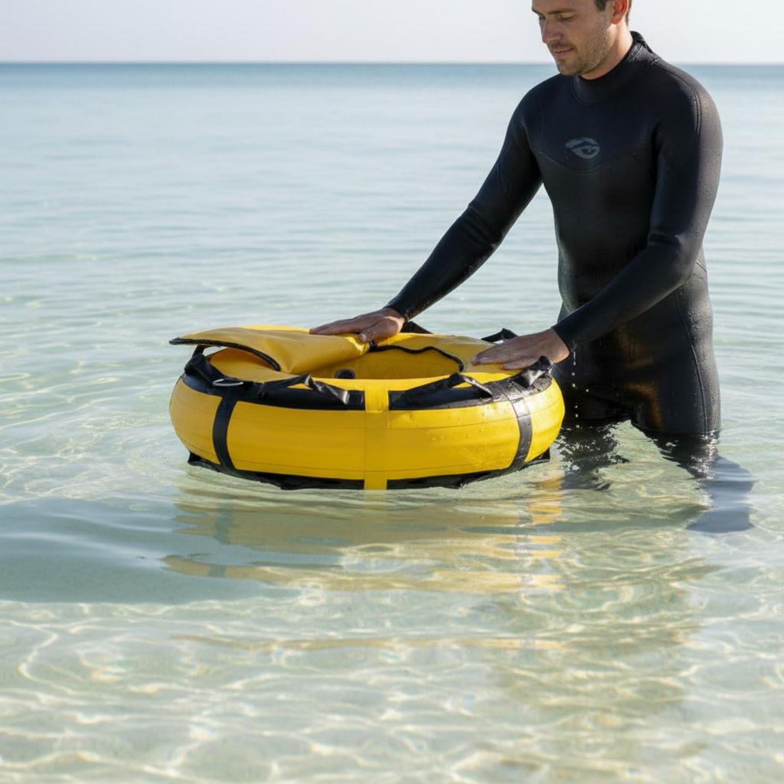 Segnalatore Subacqueo Gonfiabile Galleggiante Giallo con Maniglie Rinforzate per Marcatura Posizione in Superficie atto per Immersioni destramento in Mare