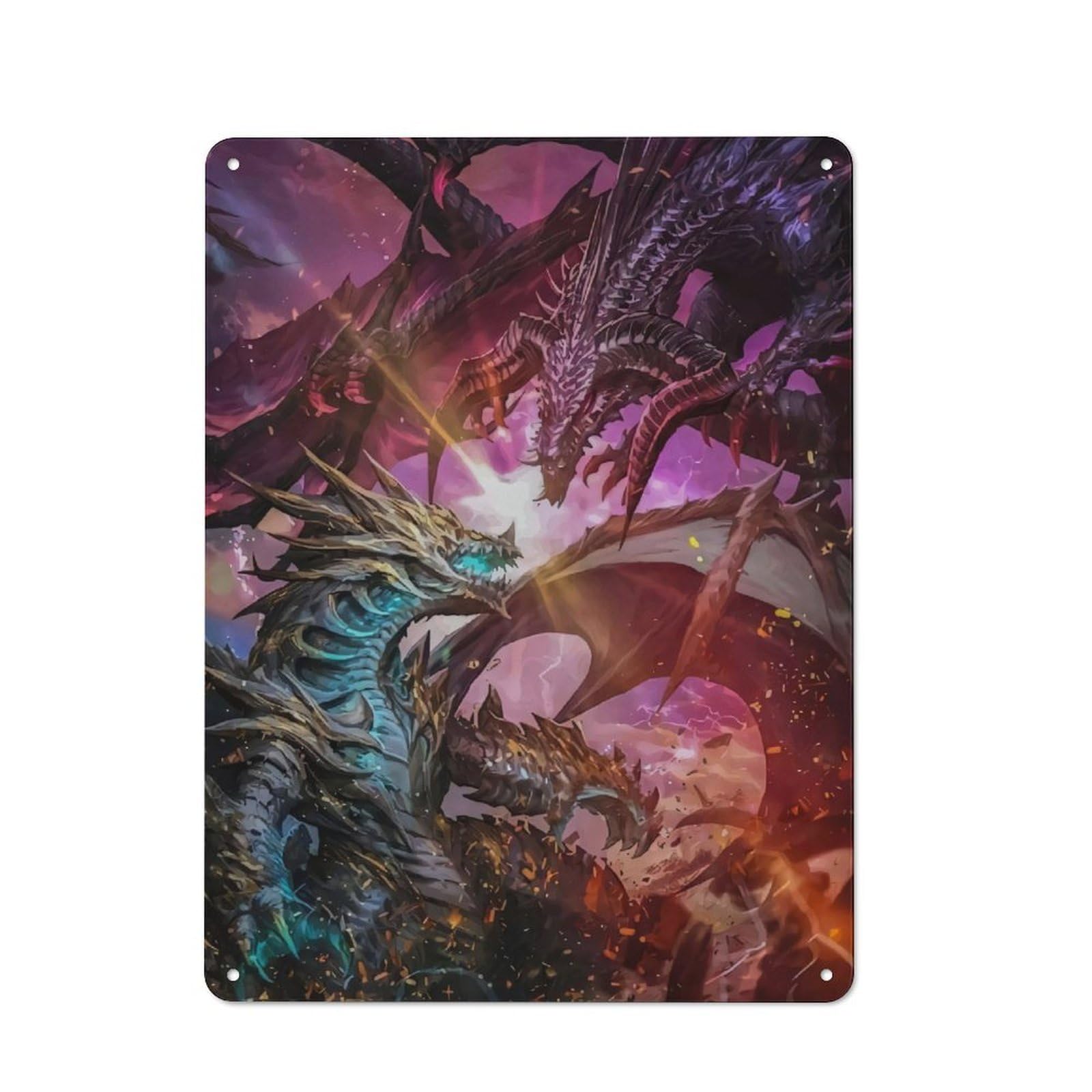 Junmoney Style-3 Dragon Battle Fantasy Artwork Retro Tin Wall Plaque 40X30cm For Kitchen Or Home Bar, For Home Interiors, Feature Walls And Decorative Displays