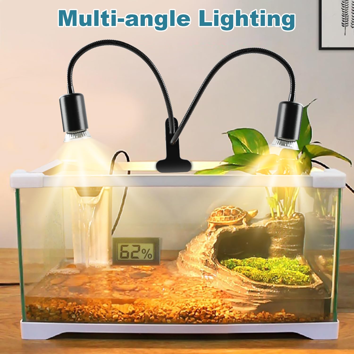 Lámpara para Tortuga de Dos Cabezas, 25W+50W Lámpara de Calor de Reptil E27, UVA+UVB Tortugas de Agua con 2 Bombillas para Lagarto, Tortuga, Serpiente, Camaleón, etc.(Negro)
