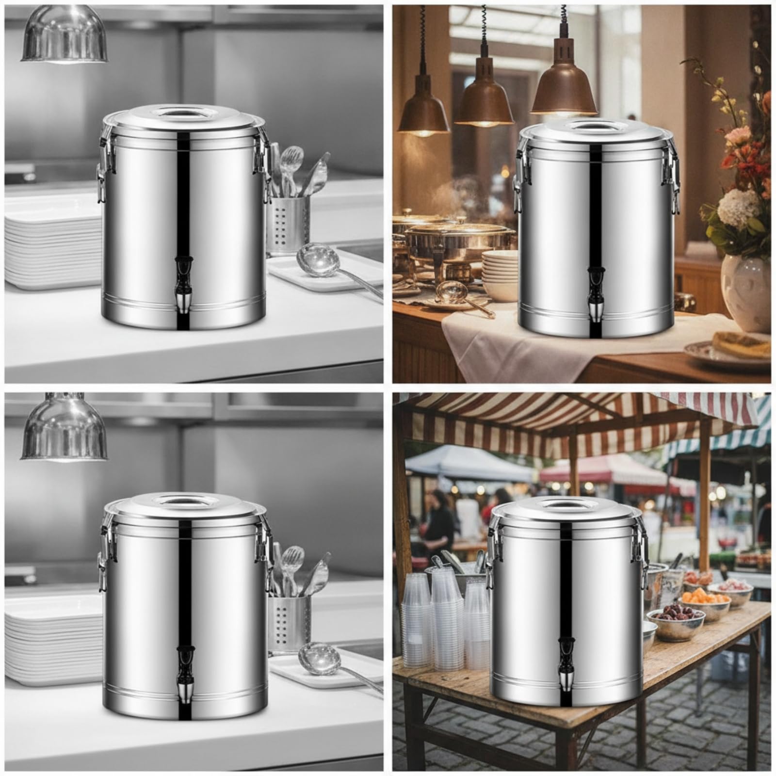 Qianly Cubo Térmico con Tapa Comercial Contenedor Isotérmico Acero Inoxidable Sellado Termo Industrial para Bufés, 20L, Con Grifo