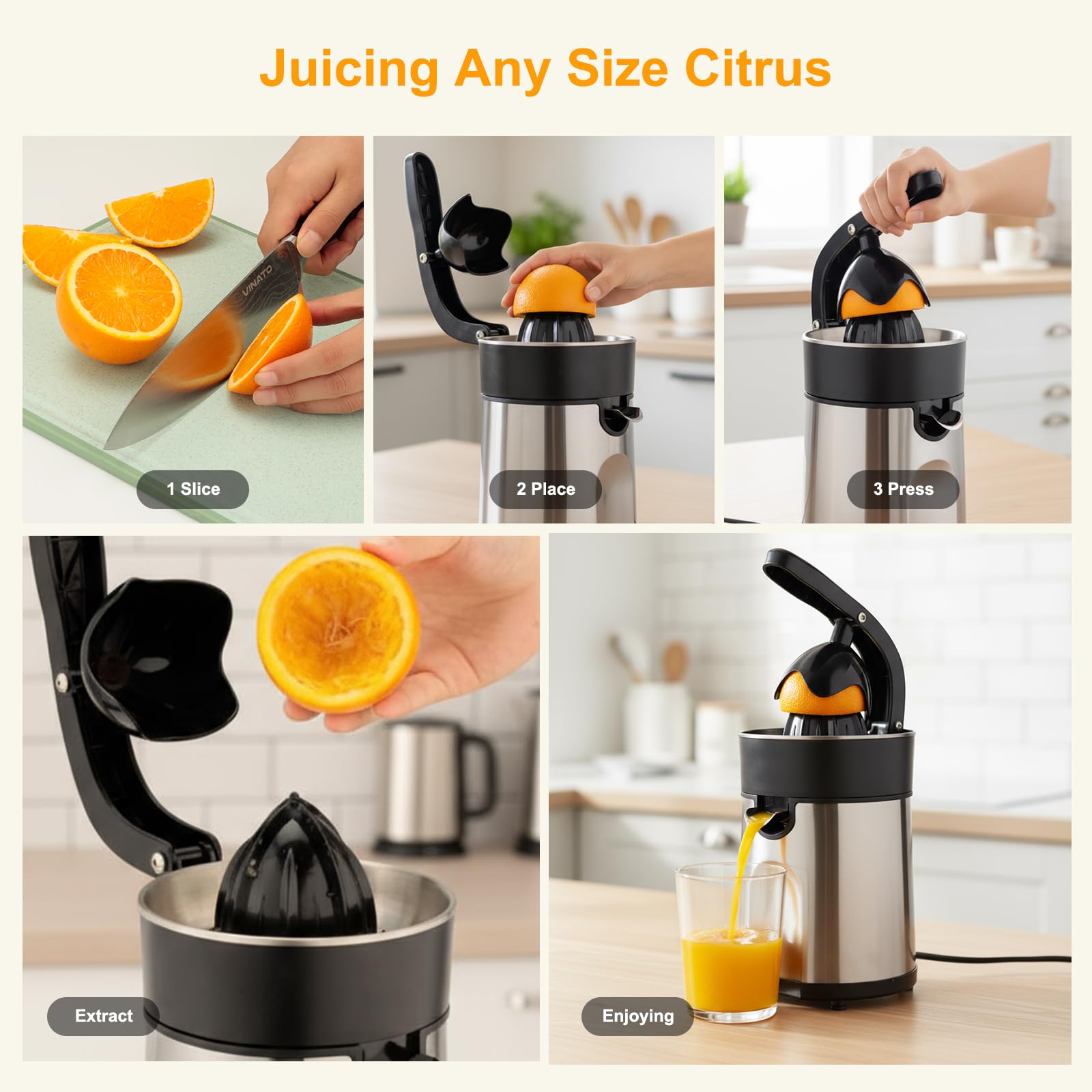 Romon Presse Agrumes Électrique, Presse Electrique Machine a Jus 85W Manuel Petit en Inox 2 Sens Rotation Système Anti-goutte sans BPA pour Oranges Citron Agrumes