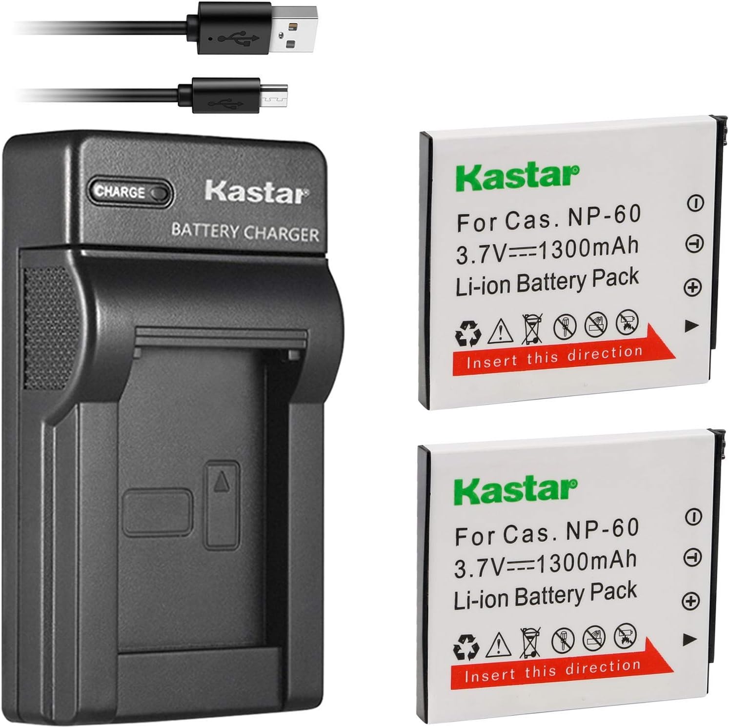 Kastar Battery (X2) & Slim USB Charger for Cas NP-60 CNP60 Exilim Zoom EX-Z19 EX-Z19BK EX-Z19GN EX-Z19LP EX-Z19PK EX-Z19SR EX-Z20 EX-Z85VP EX-Z85 EX-Z85BE EX-Z85BK EX-Z85BN Digital Camera