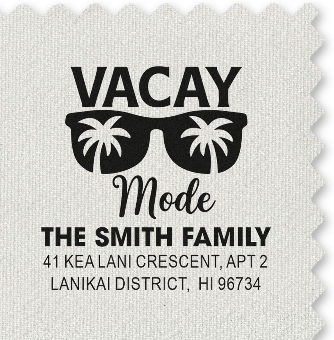 Tropical Vacation Vibes, Sunglasses Rubber Stamp for Cards, Standard 1-5/8 Square Wood Handle, Personalized Vacation Chic Travel-Themed Stationery, DIY Crafting and Card Making