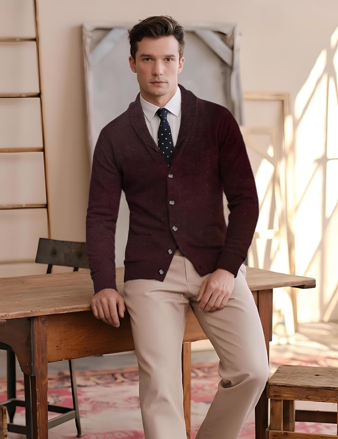 H2H Mens Casual Comfortable Fit Cardigan Sweater Shawl Collar Soft Fabric - Image 3