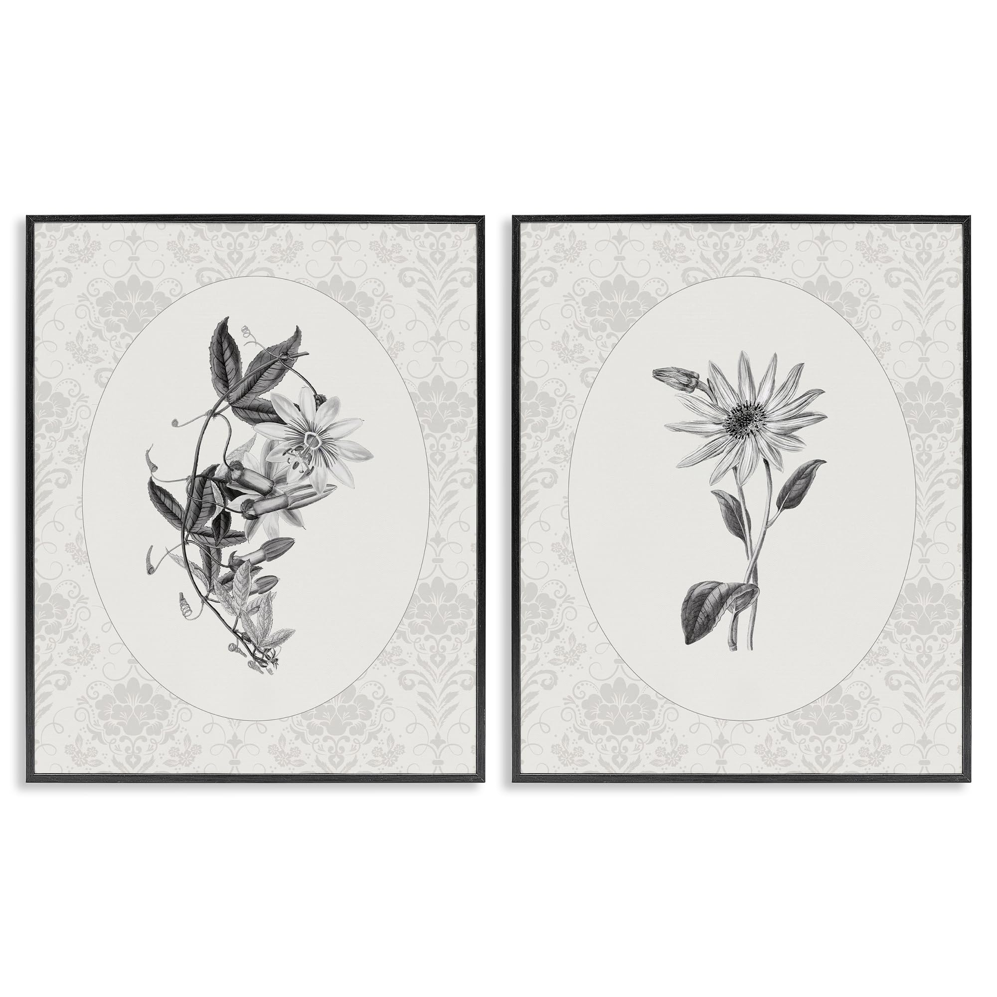 Stupell Industries 'Vintage Flowers & Lace', 2pc Framed Giclee Art Set 2, Black, 24 x 30, Ready to Hang Picture Décor, USA Made, By Artist CAD Designs