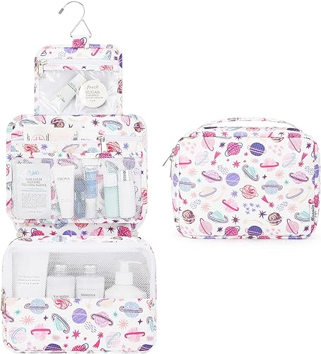 Miniatura 93 de Mossio Neceser colgante con gancho resistente, organizador de viaje grande portátil para maquillaje cosmético para hombres y mujeres Beige,Pájaro