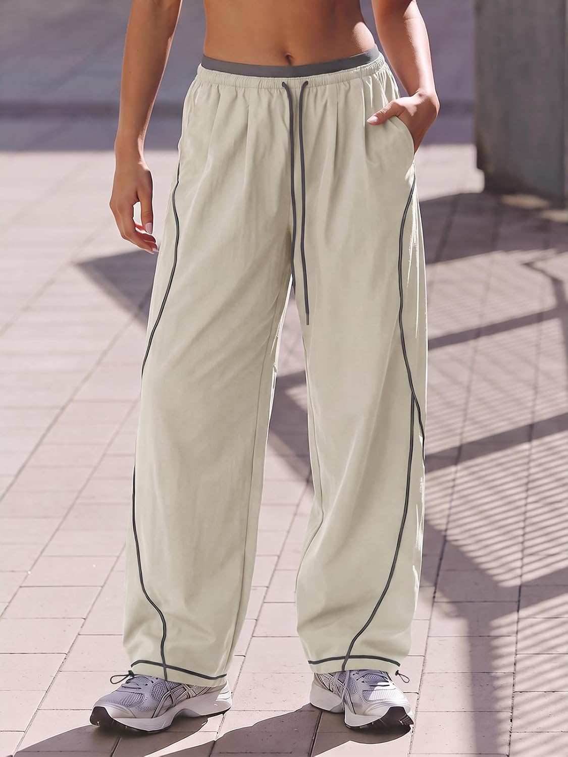Aoysky Womens Wide Leg Track Pants Baggy Parachute Pants y2k Streetwear