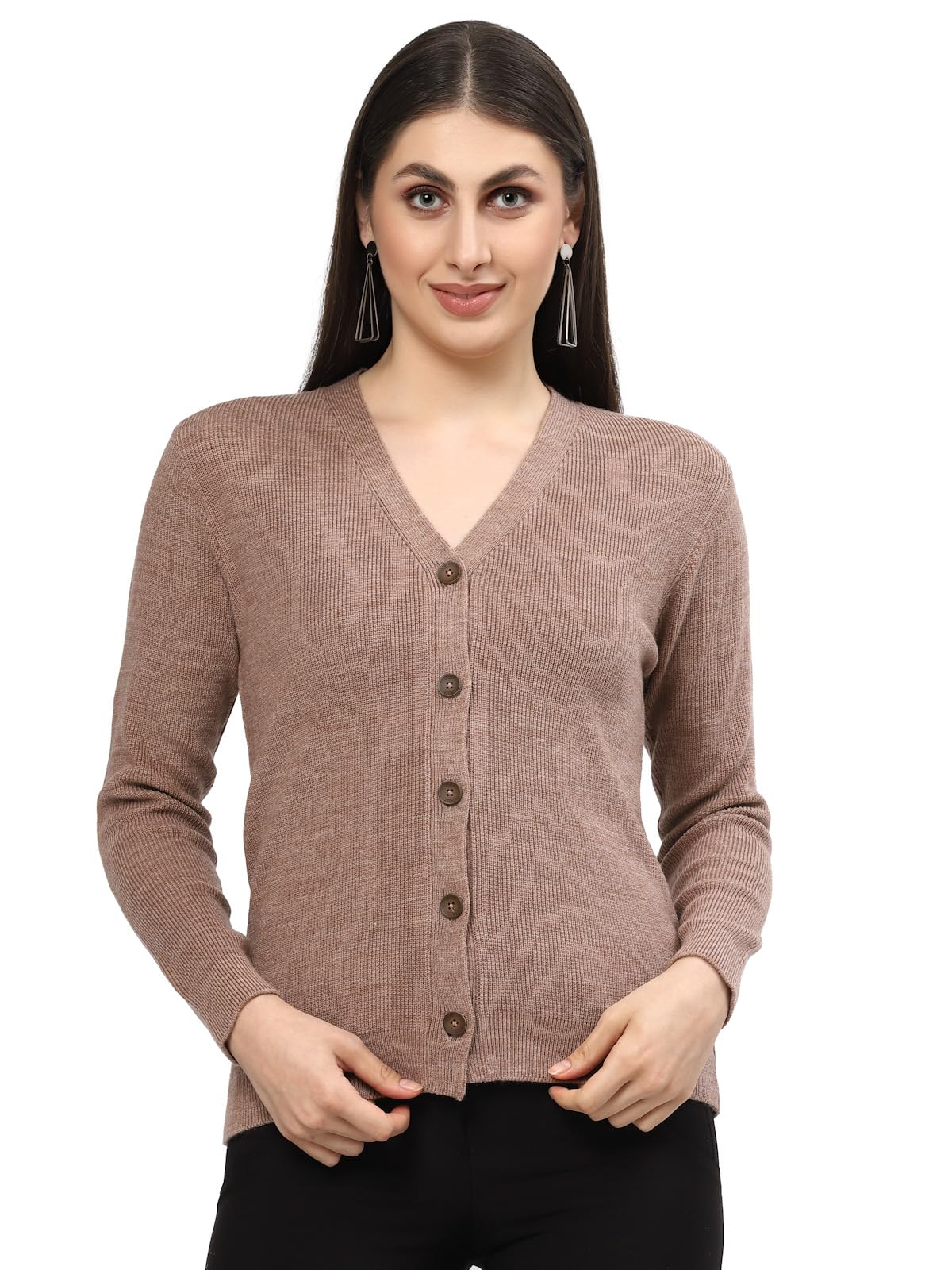 kalt Women Full Sleeves V-Neck Design Acrylic Cardigan Sweater-picture-40