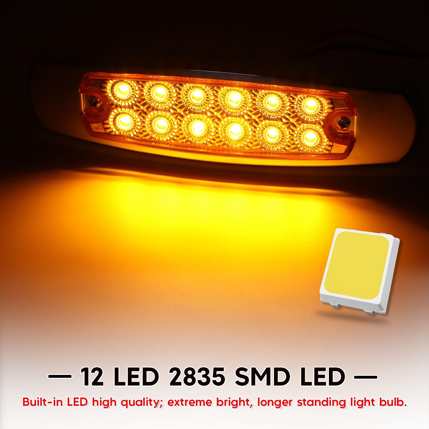 6.4 Inch 20 Pcs Fish Shape Amber LED with Connector and 2 Prong Harness Roll Female Plugs, Side Marker Lights for Trailer Truck RV SUV Surface Mount 12V DC