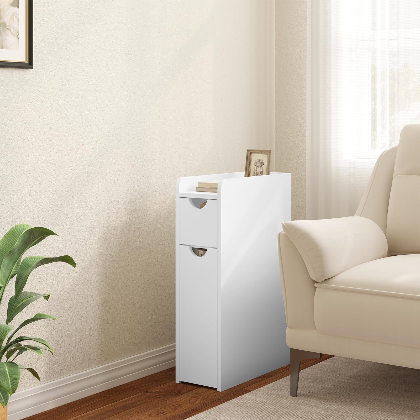 EUGAD Meuble Salle de Bain, Armoire Salle de Bain Étroite, avec 2 Tiroirs, en Bois d'Ingénierie, Blanc, 19x45x70cm