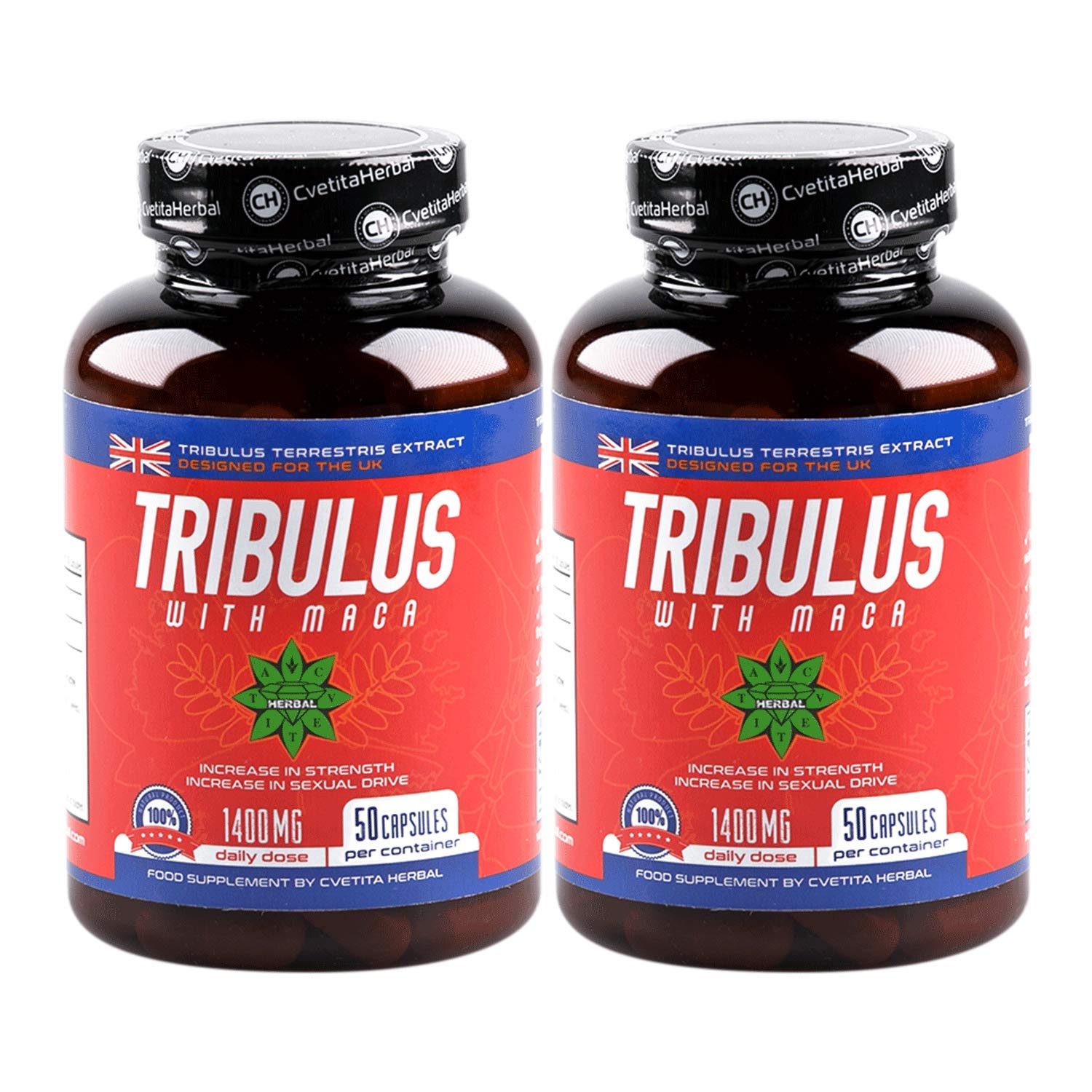 Tribulus Terrestris + Maca Root | 50 Capsules x 700mg (25 Days Supply) | Immune System Support Product by Cvetita Herbal