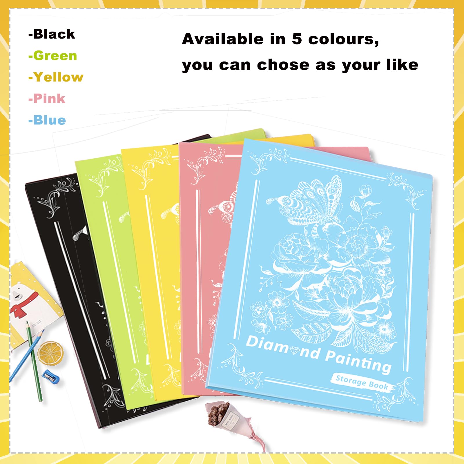 MUFEKUM Diamond Art Portfolio, A3 Diamond Painting Folder With 60 Sheets, Storage Book for Finish Work Portfolios (Yellow) - Image 3
