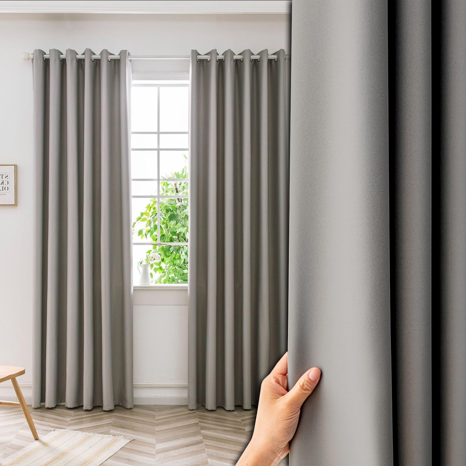 Ningbai Light Grey Thermal Insulated Blackout Curtains 120 X 90 Cm Eyelet Thermal Noise Reducing 2 Pcs Bedroom Curtains Window Treatments For Summer Winter Living Room,
