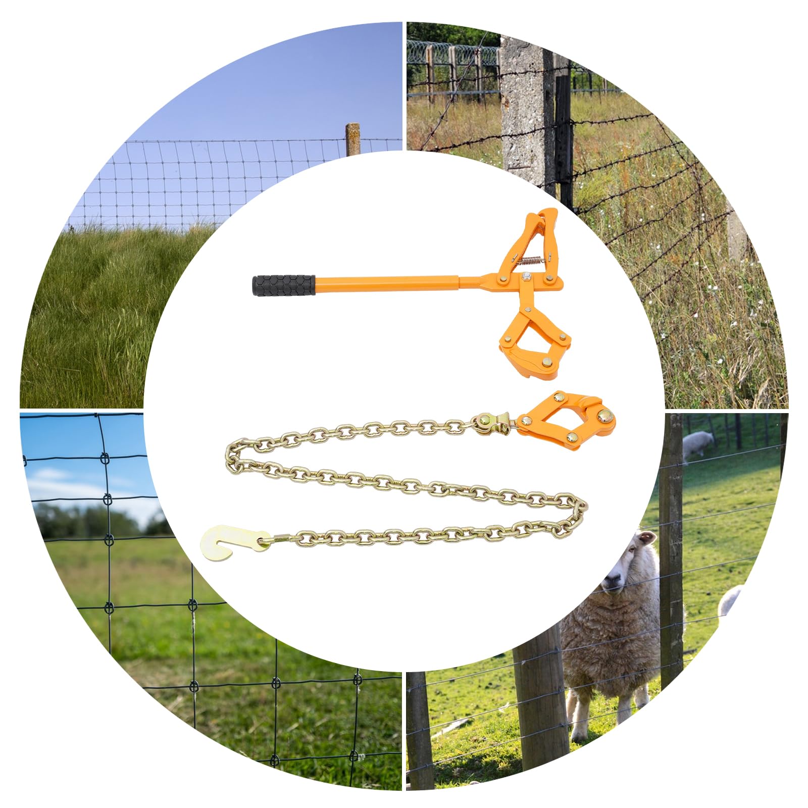 Tenditore a filo spinato ad alte prestazioni con catena, tendicavo in acciaio per una portata di 1000 kg, tenditore per recinzioni con una lunghezza della catena di 1,2 m, adatto per allevamenti e