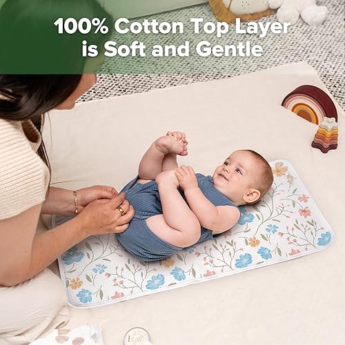 Miniatura 3 de haakaa Forro impermeable para cambiador, 100% algodón, suave y transpirable (2 piezas, 13 x 27.5 pulgadas, flujo de jardín + días a cuadros)