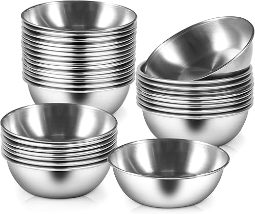 Paquete de 20 platos de salsa de acero inoxidable de 3.2 pulgadas, mini platillos individuales de 3.5 onzas, cuencos redondos para condimentos,