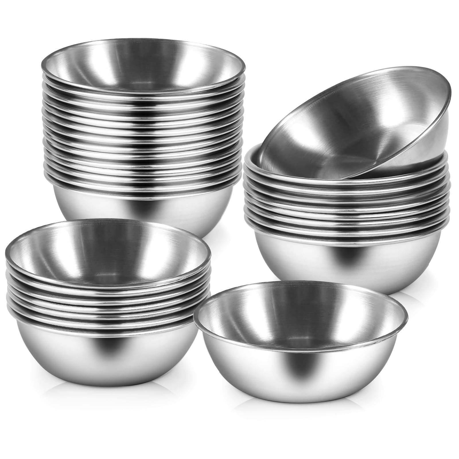20 mini piattini in acciaio inox da 8,1 cm mini piattini individuali ciotola rotonda condimento piatti mini piatti antipasti salsa di soia sushi immersione ciotola piattini di miscelazione