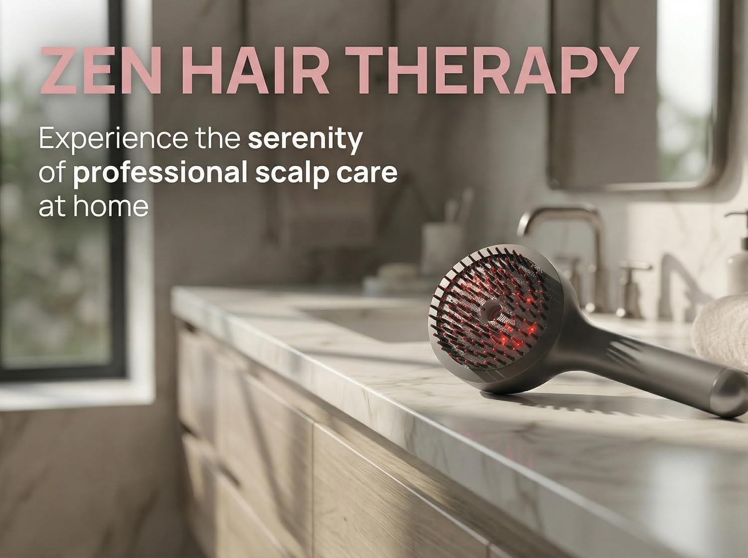 Red light design vibrating scalp massage spray comb, which can add hair care essential oil, rechargeable hair care comb with fine mist, LCD screen and C-type charging, for daily scalp care (grey)