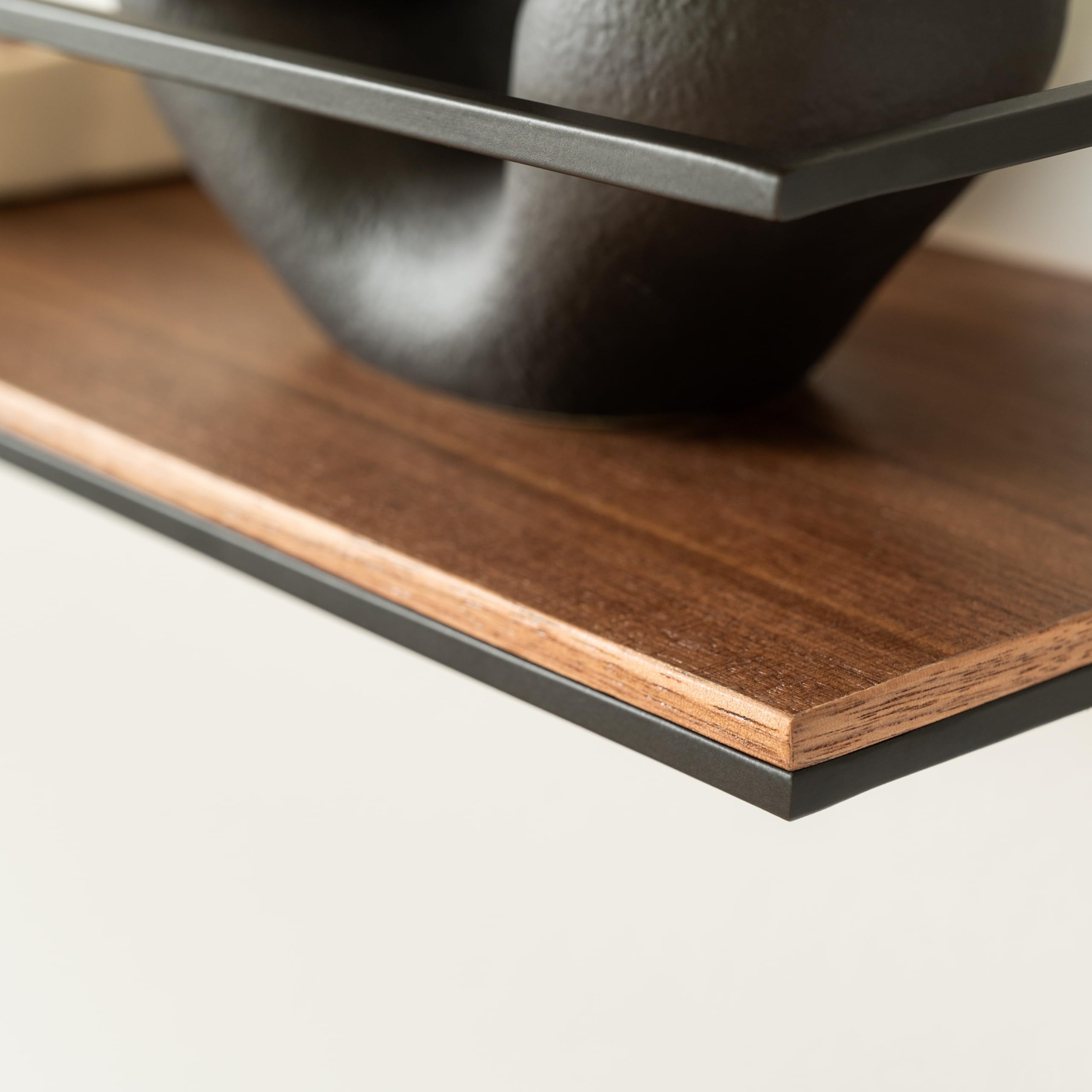Kazai. Set di Mensole da Muro -STENN- | Mensola da Parete in Metallo e Impiallacciatura in Vero Legno | Scaffale per Bagno, Soggiorno, Cucina e Camera da Letto | Noce
