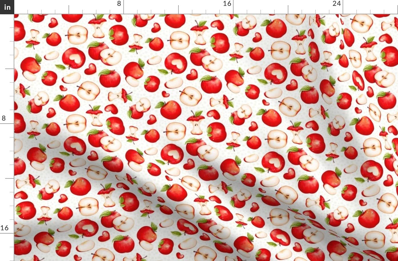 Spoonflower Fabric - Red Apples White Teacher School Farm Fruit Kitchen Printed on Organic Cotton Sateen Fabric by The Yard - Sewing Quilting Apparel Home Decor