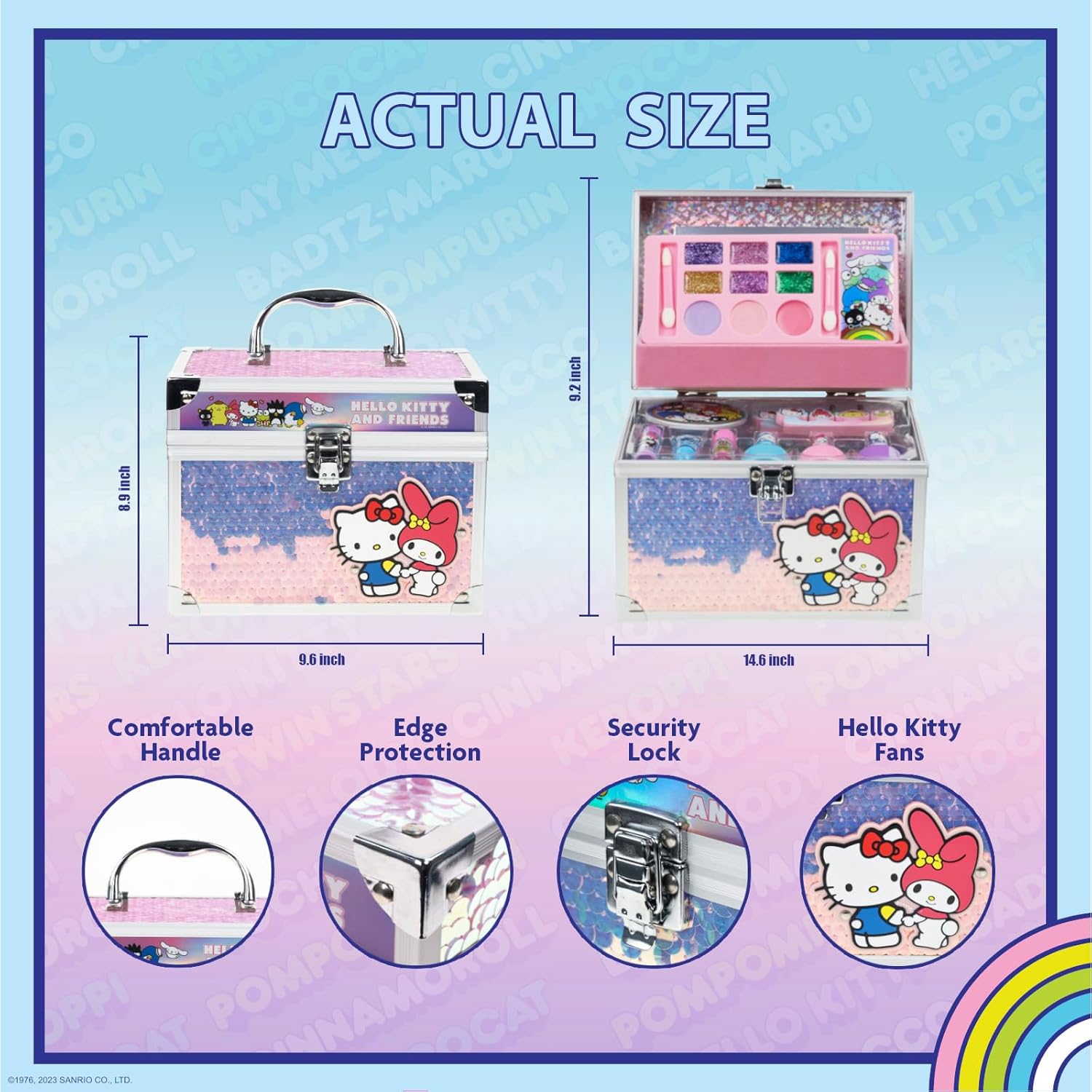 Hello Kitty & Friends Train Case Beauty Set, Kids Makeup Kit for Girls, Real Washable Makeup Set, Play Makeup, Party Favor, Birthday, Ages 3 4 5 6 7 8 9 10 11 12 by Townley Girl - Image 5