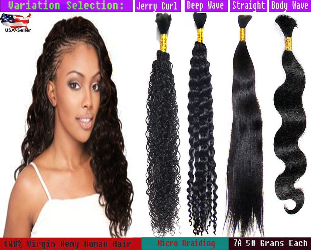 High Grade Bulk Hair for Micro Braiding, Remy Virgin Hair, Dyeable & Bleachable, 1 Bundle Pack, 100G/Bundle Natural Black - 20 Inch