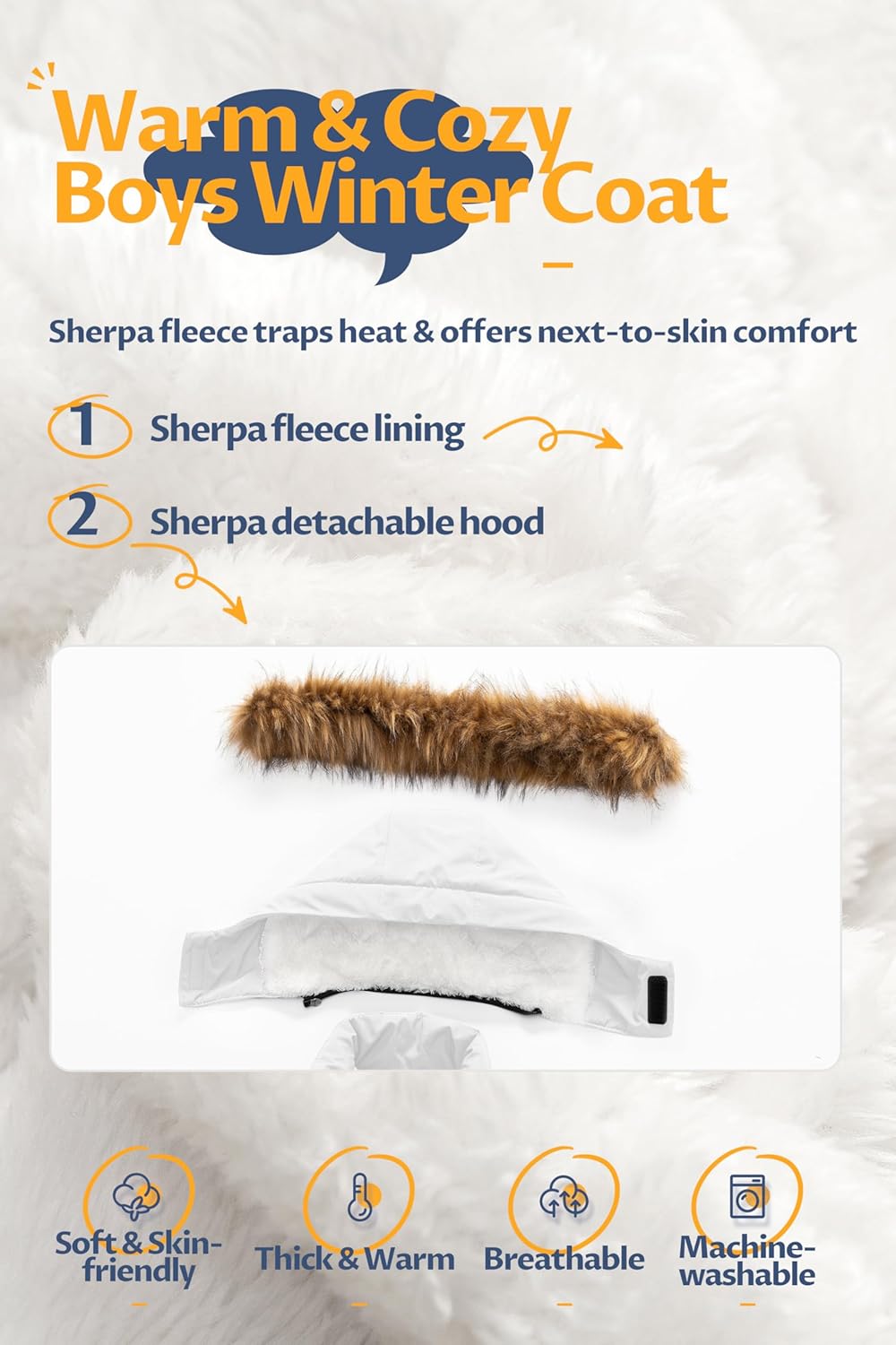 CREATMO US Boy's Long Winter Coat Warm Fleece Lined Waterproof Puffer Jacket Thicken Padded Snow Parka with Faux Fur Hood - Image 6