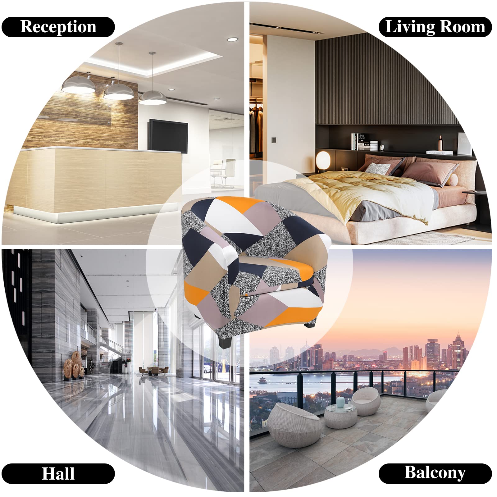 Jaotto Copripoltrona 1 Posto Elasticizato,Fodere Copripoltrona Universale,Copripoltrona da Cocktail Chesterfield Rimovibile Lavabile Antiscivolo per Bancone Soggiorno Tullsta,Geometria Arancione