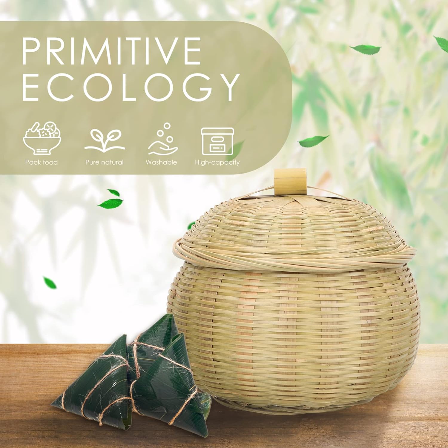 Halloween Bamboo Egg Storage Basket with Cover for Home Storage image 4