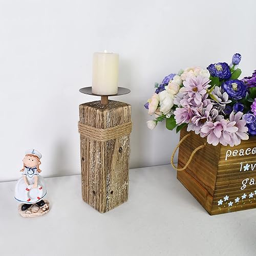 Miniatura 2 de Portavelas de madera para velas de pilar  Portavelas rústico de Navidad para chimenea, mesa, mesa de boda, mantel de mesa de Navidad de madera