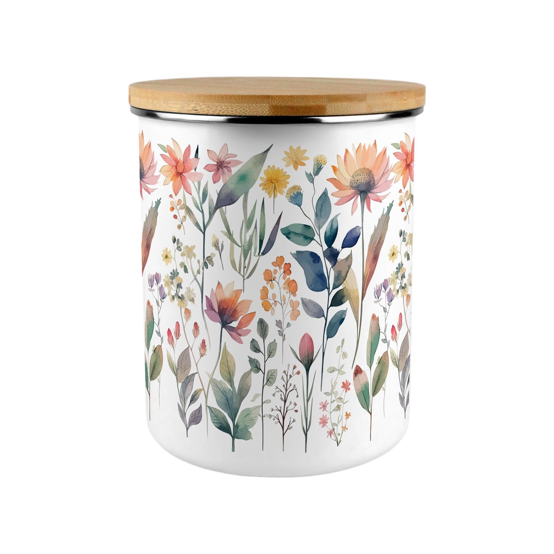 Pastel Flowers Storage Canister - Floral 2.7L Extra-Large Enamel Home & Kitchen Organisation Container
