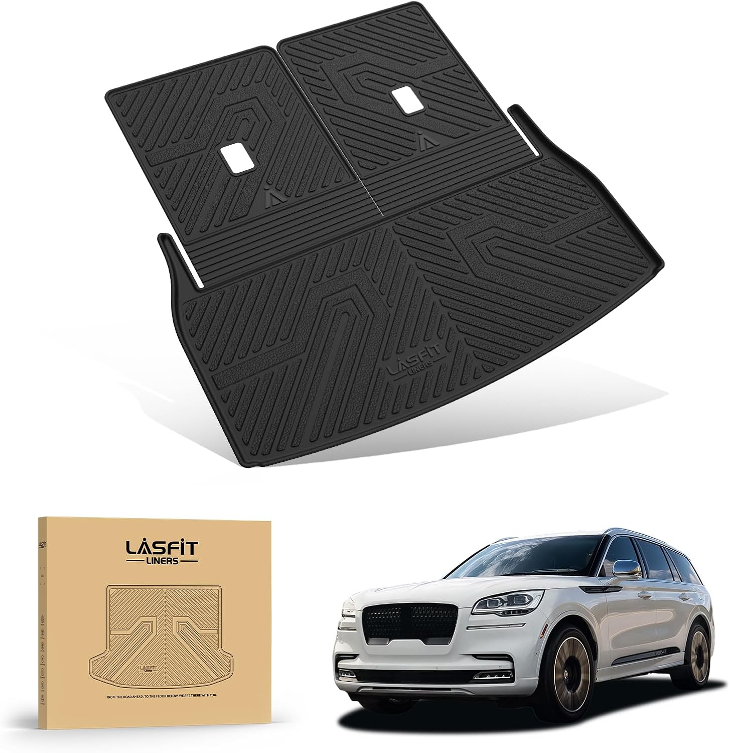 LASFIT Custom Trunk Mat & Backrest Mats for Lincoln Aviator 2020-2026 - All-Weather TPE Cargo Liner, Black, Easy Clean