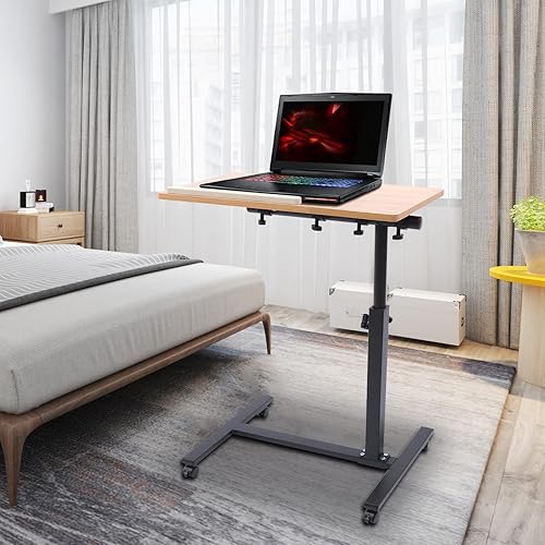 Miniatura 2 de Mobile Laptop Table Adjustable Overbed Bedside Table Rolling Standing Laptop Desk Tilting Overbed Table with Wheels Height Adjustable Tray Table for