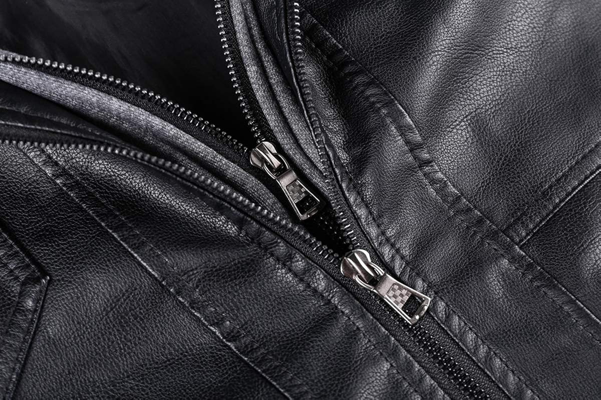 TACVASEN Mens Faux-Leather Jacket Motorcycle Biker Jackets with Removable Hood