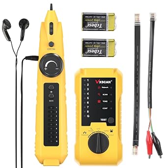 Network Cable Tester, VXSCAN Cable Tester Line Finder Wire Tracer for Cat5 Cat6 Test, Ethernet/Telephone Cable with Earphone for RJ11 RJ45 Continuity Checking, LAN Network Cable Collation