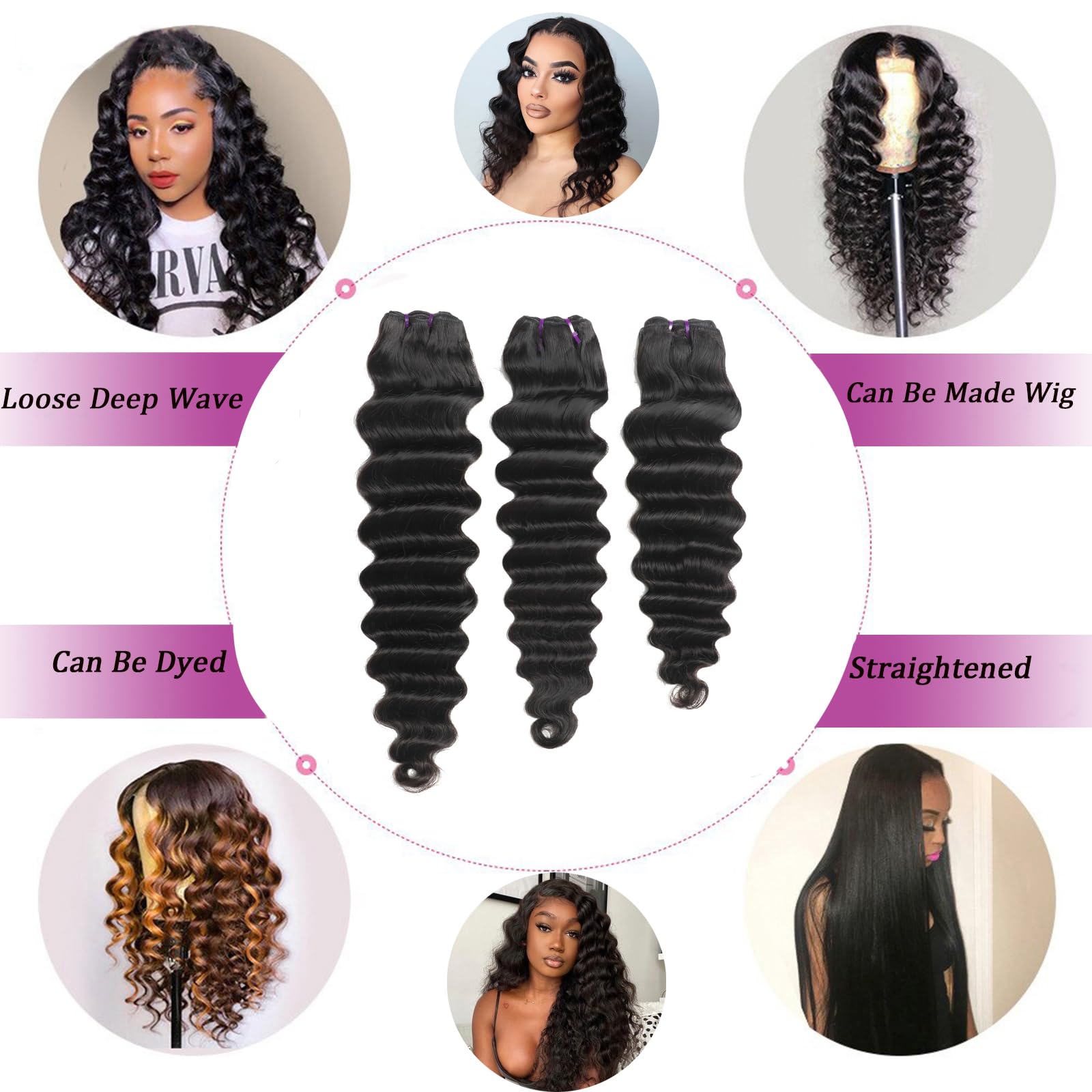 Amazon.com : PINJUOO Loose Deep Wave Human Hair 3 Bundles  display picture 2