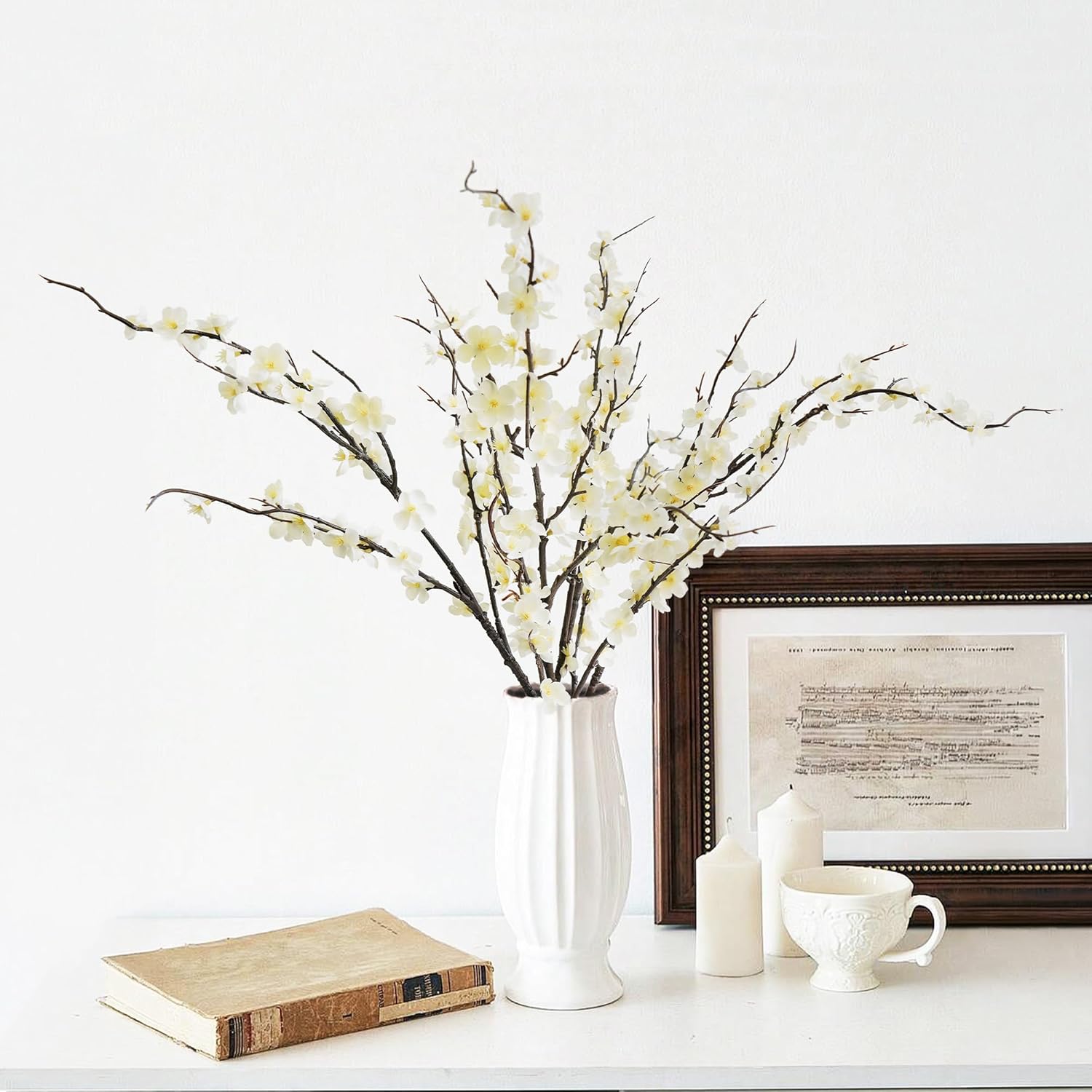 4Pcs Cherry Blossom Branches 39 Inch Artificial Cherry Blossom Decor for Spring Decorations for Home, Faux Long Stem Artificial Flowers for Tall Vase Wedding Party Office-NO VASE (4pcs)
