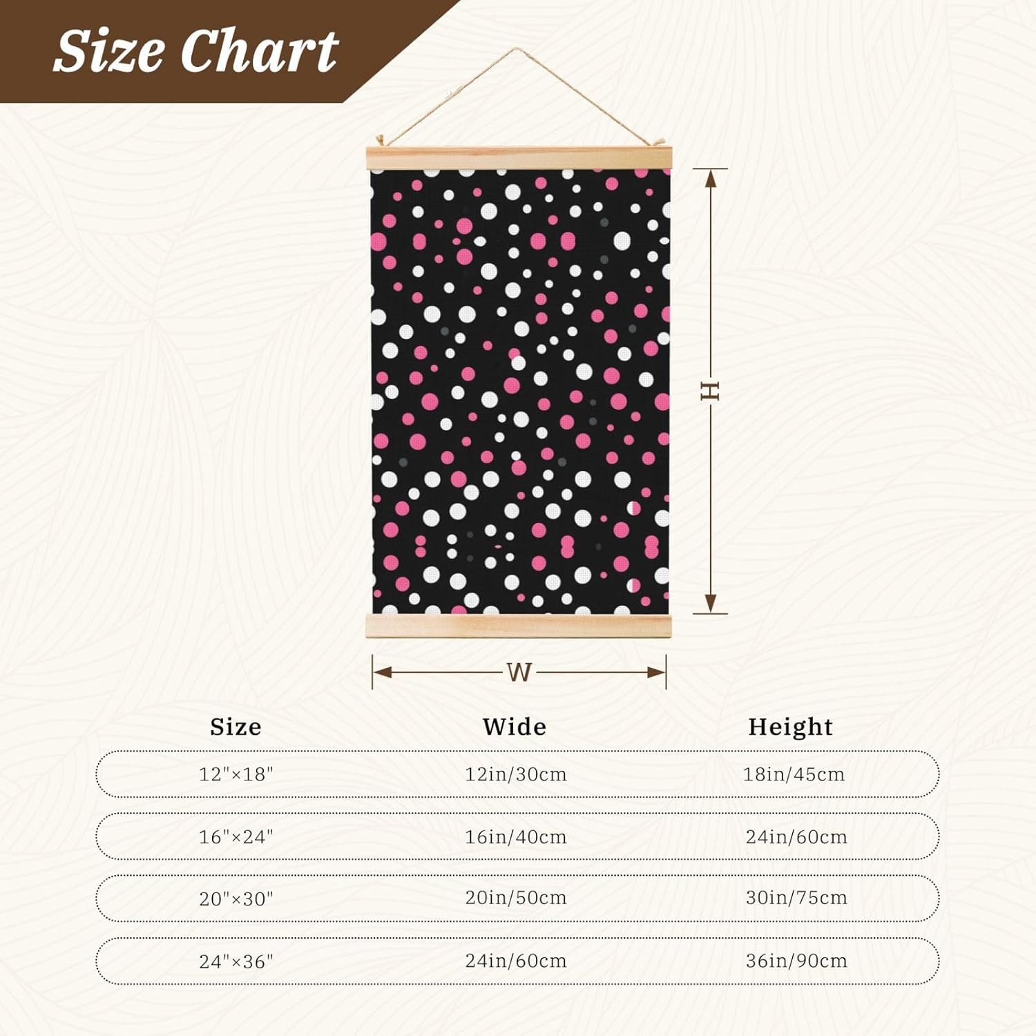 Black Polka Dots Print Poster Hanger,Hanging Poster, Poster Frame,Wood Poster Hanger, For Wall Hanging